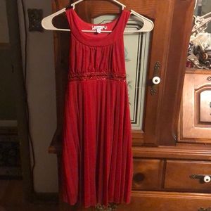 Jewel neckline Red dress with jeweled waist